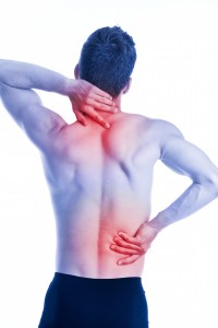 Man has pain in the neck and hips on the back